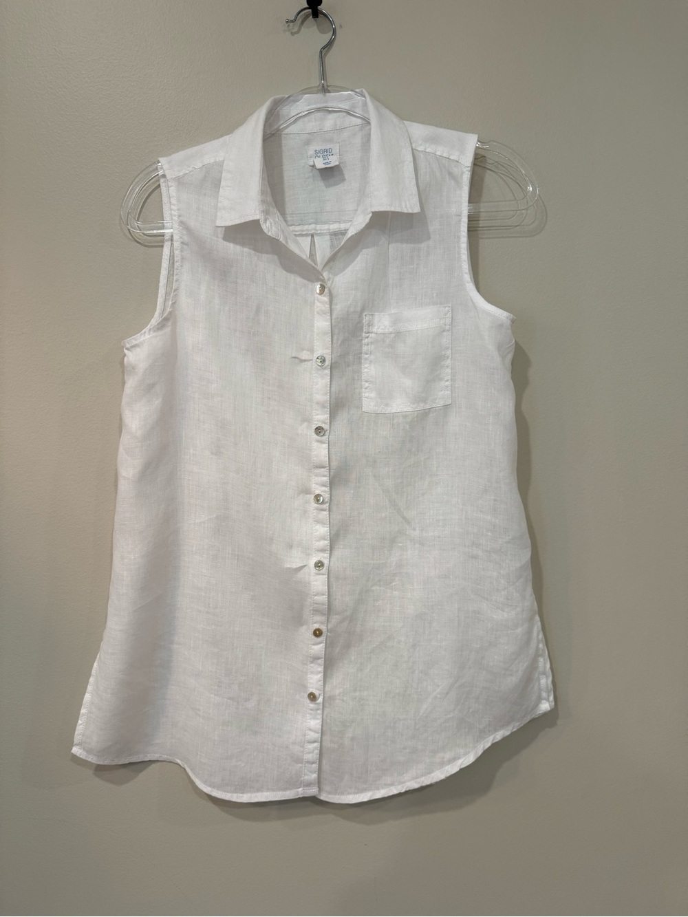 Sigrid Olsen White 100% Linen Sleeveless Button Down Shirt Top Size Small